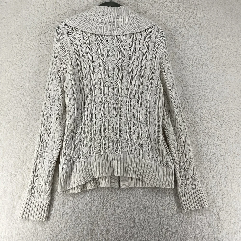 Ralph Lauren Women's Ivory Cable Knit Cotton Zip Sweater Cardigan Large Preppy